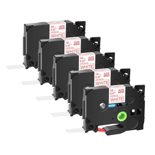 TZ-221�����TZE-231 12mm�}���`�J���[���~�l�[�g���x����5PK�݊����x���e�[�v�́APT-D210�v�����^�[�œ��삵�܂�(5PK Red on White)