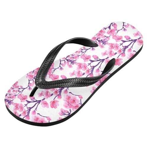 Sinestour Pink Purple Cherry Blossoms Flip Flops for Beach Thong Sandals Anti-slip Lightweight Flat Slippers for Summer Swim Travel2