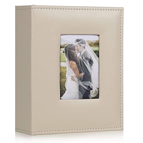 RECUTMS Photo Album 4x6 200 Pockets Leather Cover Wedding Photo Book Beige