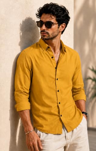 Image of Men Linen Cotton Full Sleeve Shirt for man | Mens Casual Shirt |Shirts for Men Stylish | Men Shirts | Casual Business Party Festival Regular Fit