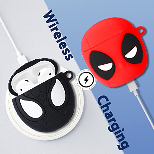 Joysolar 2 Packs For Airpod 1&2 Case Cute Cartoon Character 3D Soft Silicone Air Pods Funny Cover Kawaii Fun Cool Unique Shell Stylish Girls Kids Teens Women Cases For Airpods 1/2(Spidor+Deadpol) #TOP3