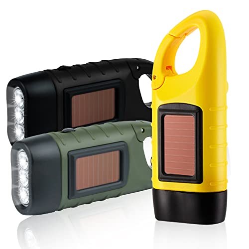 Linterna recargable con manivela de mano, 3 unidades, linterna LED solar, dinamo, portátil, camping, manivela con mosquetón para colgar para escalada, senderismo, iluminación al aire libre Cover
