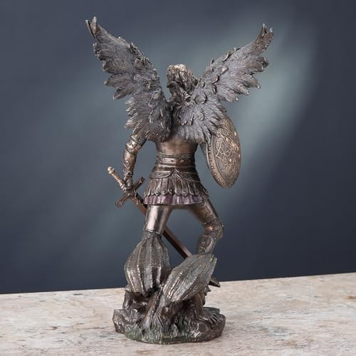 Estatua de San Miguel Arcángel 12.5 pulg. Resina y Bronce miniatura 5