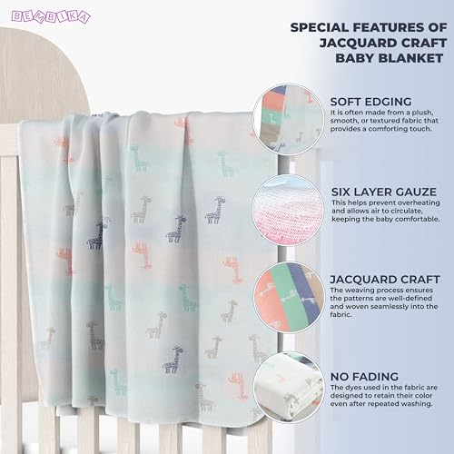 Image of BEMBIKA Baby Essential Multipurpose Blanket for Baby 6 Layer Cotton Gauze Baby Stroller Blanket Baby Swaddle Soft Blanket Bath Towel for Newborn, Infant and Small Kids-1 Pc (Giraffe White)