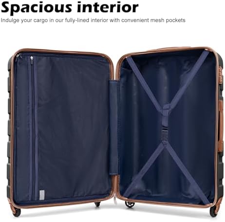 Coolife Luggage Set, Lightweight Durable Hardshell, 3 piece, Apricot Black - 4