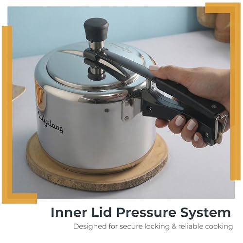Image of Lifelong 2L Stainless Steel Pressure Cooker | Inner Lid Design with Silicone Gasket | Induction & Gas Compatible | 1.2mm Thick | Leak-Proof, Durable, Rust-Resistant Body ISI-Certified