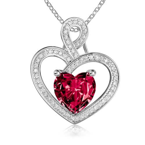 MMJ Platinum Plated Silver Heart Necklace Gift for Women Anniversary Wife Necklace with Heart Pendant Birthstone Necklace Gift for Her Birthday Eternity Jewelry - Main Image