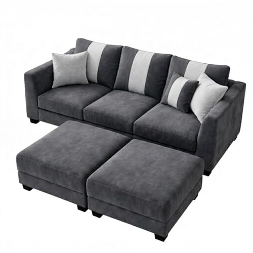 Image of Revo 5 Seater L Shape Sofa Set with 2 Movable Ottomans | Flexible Layout | Luxury Velvet Suede Fabric | Modern Living Room Sofa | Dark Grey