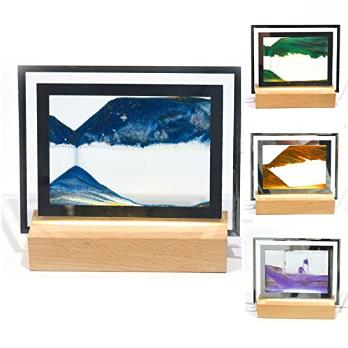 BMQ Moving Sand Art Night Light 3D Deep Sea Sand Bedside Lamp, USB Rechargeable Dynamic Sand Picture Night Light, Desktop Sand Art for Home Decor and Office (Blue)