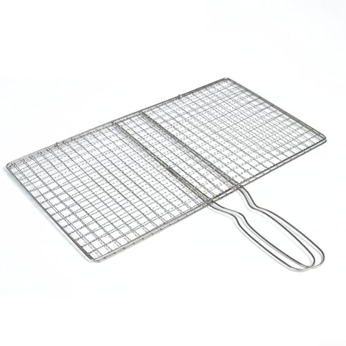 BBQ Grilling Basket Stainless Steel Mesh Holder for Outdoor Cooking Camping Grill Fish Steak Vegetable Chicken Burger Seafood Heat Resistant Handle Easy Clean Safe Kitchen Tool