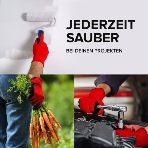 Foto von WOLFSFELLER 10 Paar robuste & komfortable Handschuhe Arbeitshandschuhe Herren Gr 8 - Arbeitshandschuhe Damen - Gartenhandschuhe Herren - Mechaniker Handschuhe mit Latex Beschichtung