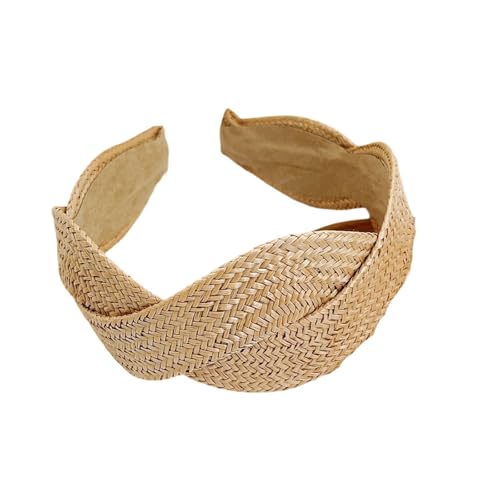 Image of Natural Woven Straw Hairband with Lightweight Breathable, Yellow