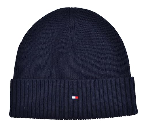 Bonnet tricoté Tommy Hilfiger en coton cachemire bleu sidéral pour homme et femme