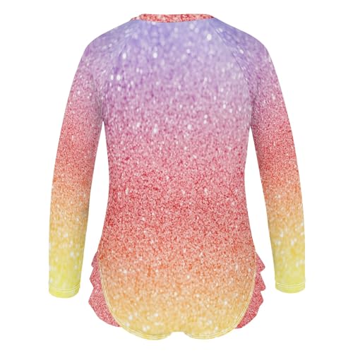 CHIFIGNO Girls Swimsuits One Piece Quick Dry Rash Guard Zipper Swimwear, Purple Red Yellow Gradient 3T3
