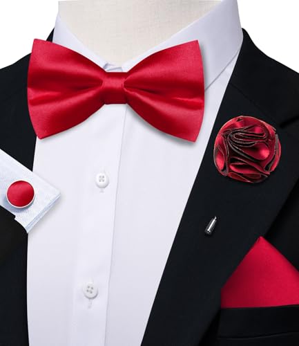 Image of Solid Color Bow Ties for Men Silk Pre-tied Tuxedo Bowtie Set 4PCS