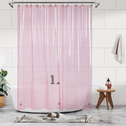 Image of Barossa Design Clear Pink Long Shower Curtain Liner 78 inch Height - 3 Magnets & Waterproof Lightweight PEVA Shower Liner for Bath Tub, PVC Free, Metal Grommets, Clear Pink, 72x78
