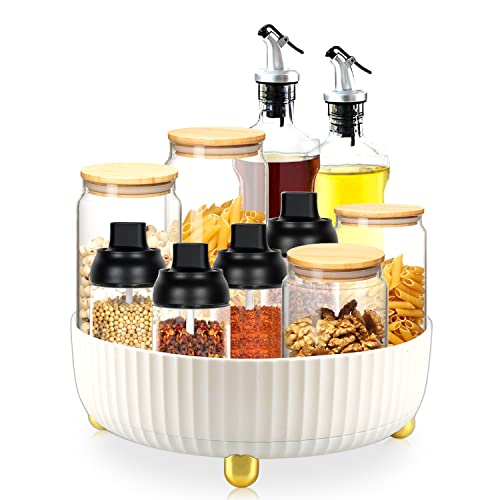 Especiero Giratorio, Organizador Giratorio de Cocina, 360 ° Especiero Rotación, Especiero Giratorio Cocina, Organizador de Armario Giratorio para Botellas, Cosmético, Armario, Despensa, Baño (white)