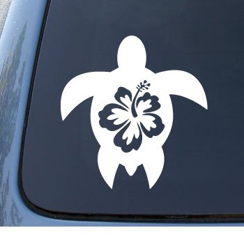 HIBISCUS TURTLE - Tropical - Car, Truck, Notebook, Vinyl Decal Sticker #1212 | Vinyl Color: White