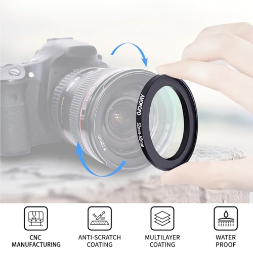 Image of 52mm to 55mm Camera Filter Ring /52mm to 55mm Step-Up Ring Filter Adapter for 55 mm UV, ND, CPL Filter,Metal Step-Up Ring