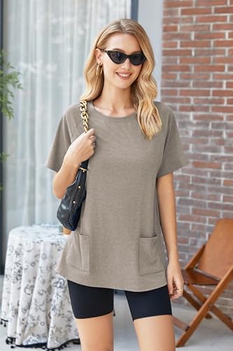 Image of Ekouaer Two Piece Sets for Women Summer Outfits 2026 Lounge Set Crew Neck Tshirts Biker Short Sweatsuit with Pocket