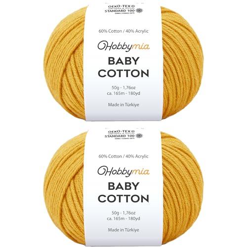 Image of Baby Cotton Blend Yarn - Soft Sport Weight Yarn for Crochet & Amigurumi - 50g /180yds - 60% Cotton 40% Acrylic - Ideal for Baby & Knitting Proj.(Saffron Orange, 2 Balls)