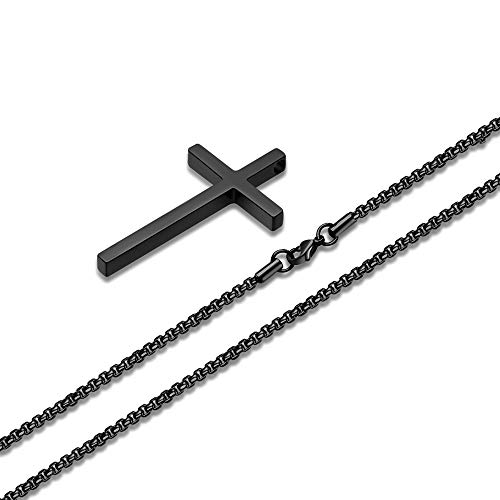 Image of M MOOHAM Cross Necklace for Men, Silver Black Gold Stainless Steel Plain Cross Pendant Necklace for Men Box Chain 16-30 Inch
