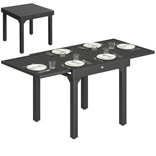 Outsunny Table de Jardin Extensible pour 4 à 6 Personnes, 160/80 x 80 x 75 cm, Table à Manger extérieure en Aluminium avec Plateau à Lattes, Pieds en...