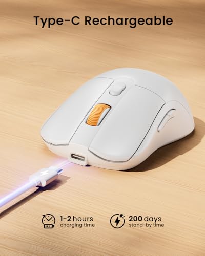 Image of ProtoArc EM15 USB C Mouse, Tri-Mode Bluetooth Mice for Laptop, White | 68g Ultra-Light, Full-Size Ergonomic Design, Silent Clicks, Rechargeable, Dual Receivers (Type-C & USB-A), for Windows, Mac