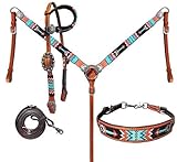 Showman Beaded Arrow Design 4 Piece Leather Headstall & Breast Collar Set