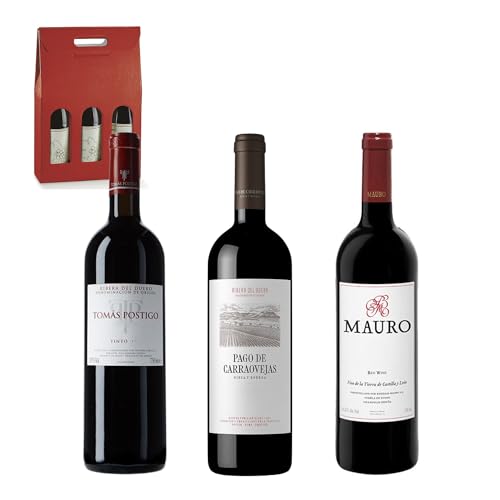 ENOVINOS Cesta Gourmet Regalo Navidad Empresas, Familia y Amigos - Caja Vinos Seleccionados: Carraovejas, Tomás Postigo y Mauro