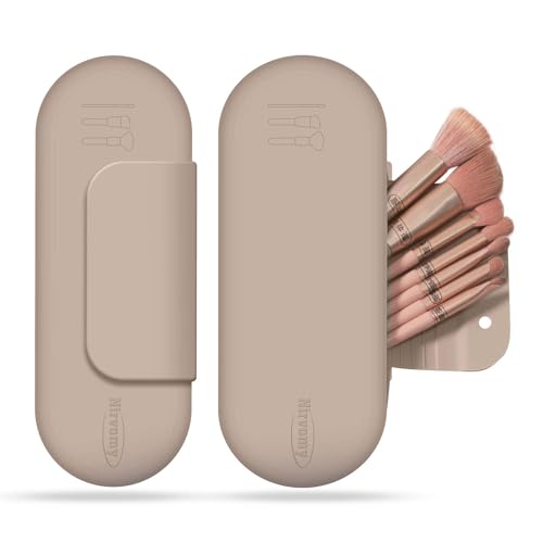 Nirvomy Travel Makeup Brush Holder, Silicone Makeup Brush Organizer, Soft, Dirt-Resistant Easy to Clean Makeup Brush Bag with Anti-Fall Out Magnetic Closure, Travel Essentials for Women