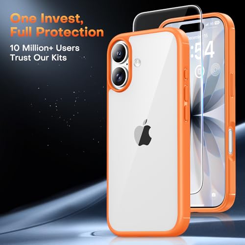 Image of TAURI for iPhone 17 Case, with Screen Protector, Orang | Full Camera Protection, Anti-Yellowing Military-Grade Protection Shockproof Slim Phone Case for iPhone 17