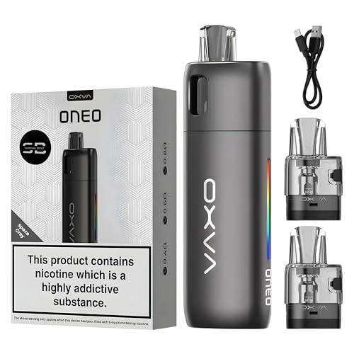 Oxva Oneo Vape Kit [Space Grey] - Available in 10 colours - Type-C Fast Charge, 1600mAh Battery, 40W, Ergonomic AFC, RGB Lights - Compatible with Oneo Pods - No Nicotine