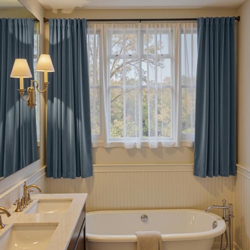 Image of Blackout Dark Slate Velvet Curtains Rod Pocket 52x72 Inch 2 Panels | Soft Velvet, For Small Windows, Kitchens & Bathrooms, Light Shifting Texture, Elegant Drape, Serene, Fresh