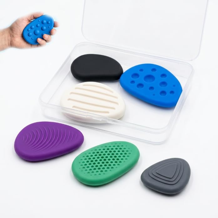 Fidget Toys Adults Sensory Stone 6 Pack – Textured Sensory Stones, Anxiety Relief Desk Toys, Silent Finger Stress Reducer for Office, Home, Travel