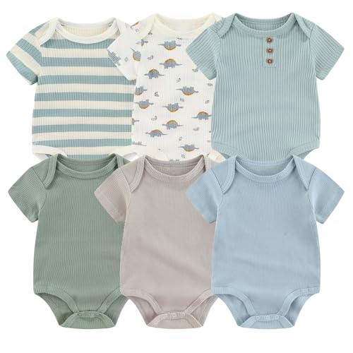 Image of MAMIMAKA 6 Pack Baby Boys Short Sleeve Bodysuit Cotton Newborn Infant Outfits, 0-3 Months
