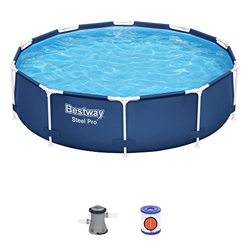 Bestway Steel Pro 10 Foot x 30 Inch Round Framed Above Ground Outdoor Backyard Swimming Pool Set with 330 GPH Filter Pump, Blue