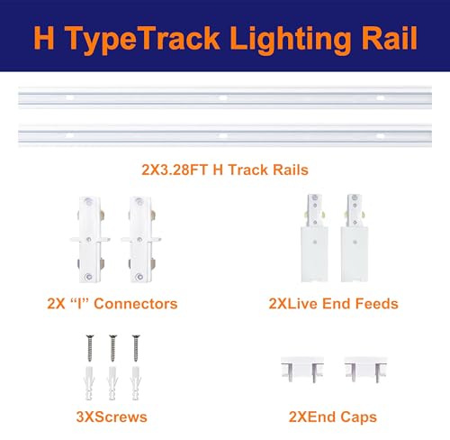 White Aluminum Alloy Shell H Type Track Lighting Rails, 4PCS H Track Lighting Rails Kit 120V Single Circuit 3-Wire 6.5 FT (3.28FT*2) with Extra I Connector Wall Anchors for H Track Lighting Heads - Thumbnail 2