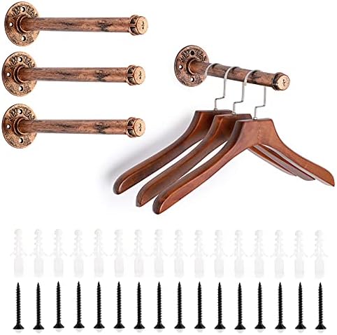 Sumnacon 4 Pcs 12 Inch Industrial Pipe Clothes Bars - Heavy Duty Rustic Coat Hangers with Screws, Wall-Mounted Garment Holder Racks for Bedroom Bathroom Wardrobe Boutique Store, Red Bronze