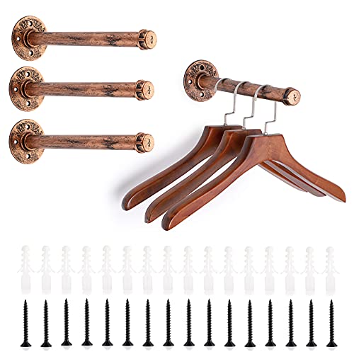 Sumnacon 4 Pcs 12 Inch Industrial Pipe Clothes Bars - Heavy Duty Rustic Coat Hangers With Screws, Wall-Mounted Garment Holder Racks For Bedroom Bathroom Wardrobe Boutique Store, Red Bronze #TOP7