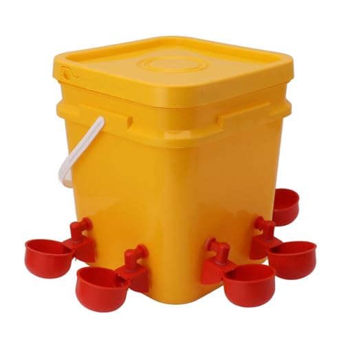 OEBUAFI Bebedero Automático para Pollos, Paquete de 6 Comederos Automáticos de Agua para Pollos con Cubo para Beber de 12L, para Aves de Corral, Pato, Pavo, (Cubo + Cuenco de pájaro Rojo Combinado)