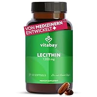Vitabay Lecithin 1.200mg hochdosiert – 120 vegane Softgels – Phosphatidylcholin aus Soja mit Vitamin E – Ohne Gluten, Laktose & Gentechnik – Laborgeprüft in Deutschland – 4 Monate Vorrat