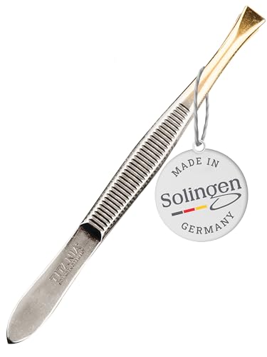 TITANIA Pinzette aus Solingen (8cm) Made in Germany Augenbrauen-Pinzette zum Zupfen Extra präzise Für Gesichtspflege Gerade Spitze vergoldet
