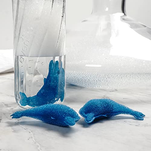 Image of RSVP International Reusable Bottle /Jar Cleaning Collection Sponge Covered Silicone Ball, Dolphin, Set of 3, Blue