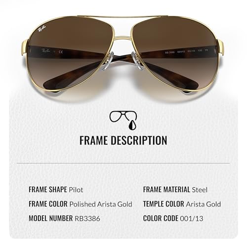 Image of Ray-Ban RB3386 Pilot Shaped Sunglasses for Men with Official RAYBAN Eyewear Kit