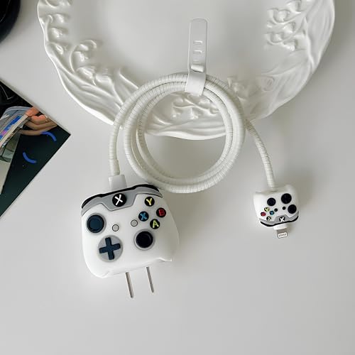Image of Cable Protector with 3D Cute Pattern for iPhone Charger only18W & 20W | Data Line Wire Saver Charger Protective Cable Full Protection Set of-1 (White X-Boxx)