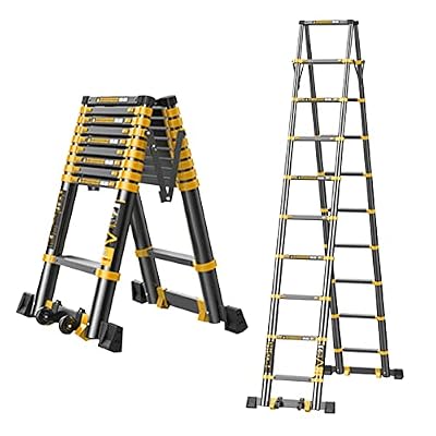 JINANSTAR Telesladder Extension Ladder with Wheels, Professional Retractable Ladder Step Ladders, Retraction Collapsible Ladder for Tent/Hobbies/Attic/2.3M/7.5Ft