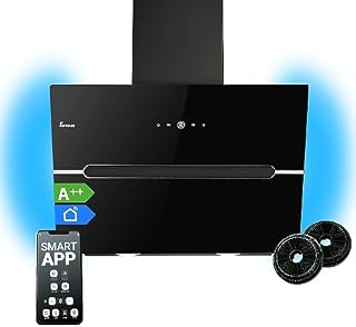 Okap kuchenny 60 cm, bezgłowy okap ścienny, stal nierdzewna, czarne szkło, Wi-Fi, automatyczne dochodzenie, oświetlenie RGB LED, obsługa SensorTouch, ECCO609SHCM