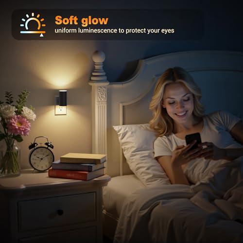 Image of JandCase LED Night Light, Night Lights Plug into Wall with Dusk to Dawn Sensor, 5 Color Temperatures, Rotating Plug, Dimmable Nightlights, Adjustable Brightness for Bedroom Bathroom Hallway, 4 Pack