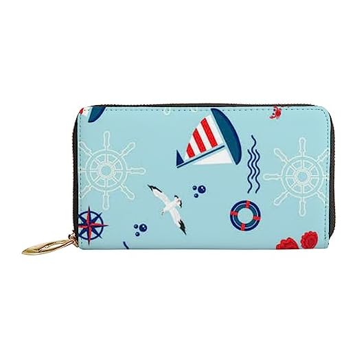 MY LITTLE NEST Carteiras de couro para mulheres, bolsa de veleiro, âncora, volante de couro, porta-cartões, organizador com bloqueio, bolsa de viagem, Volante de âncora de veleiro, 7x4.3x0.8 Inches
